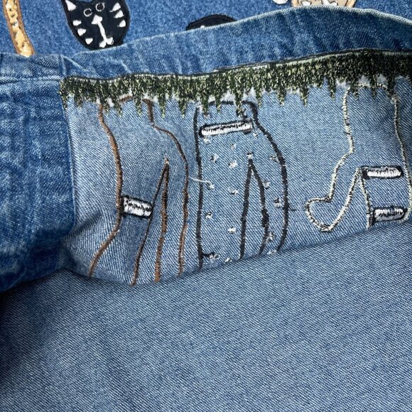 Life Style Vest Woman XL Denim Cat Lady Embroidered Appliqué Wacky Fun Funky Art - Picture 6 of 10